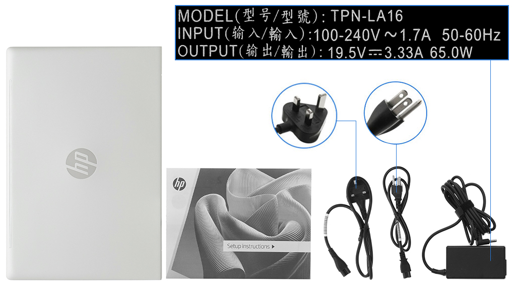 Bộ sản phẩm gồm: Sách hướng dẫn, Thùng máy, Sạc Laptop HP ( 65W )