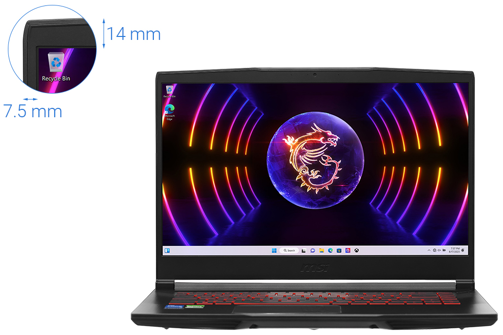 Laptop MSI Gaming GF63 12UCX i5 12450H/8GB/512GB/4GB RTX2050/144Hz/Win11 (841VN) Màu Đen
