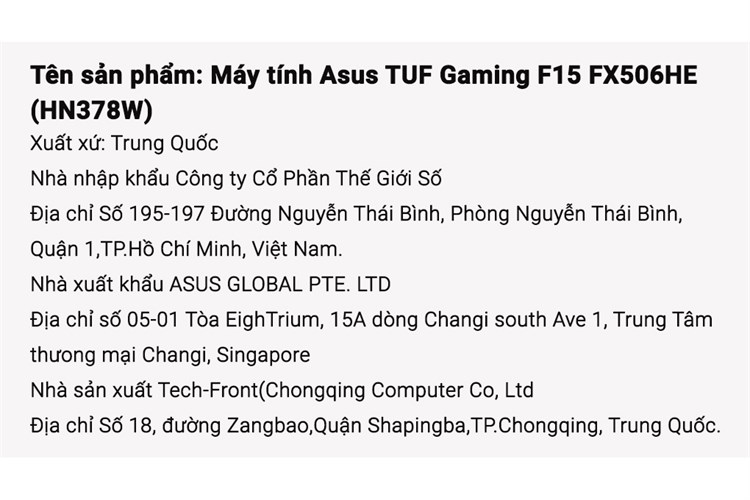 Laptop Asus TUF Gaming F15 FX506HE i7 11800H/16GB/512GB/4GB RTX3050Ti/144Hz/Win11 (HN378W) Màu Đen