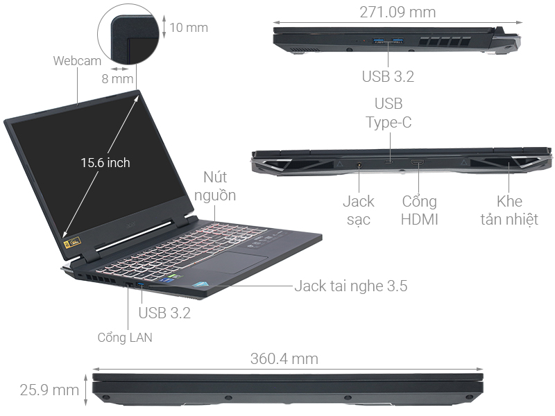 Acer Gaming Nitro 5 Tiger AN515 58 769J i7 12700H/8GB/512GB/4GB RTX3050/144Hz/Win11 (NH.QFHSV.003)