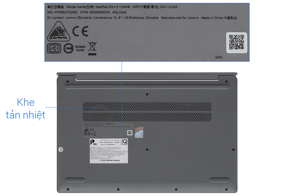Laptop Lenovo Ideapad Slim 3 15IAH8 i5 12450H/16GB/512GB/Win11 (83ER000EVN) Màu Xám