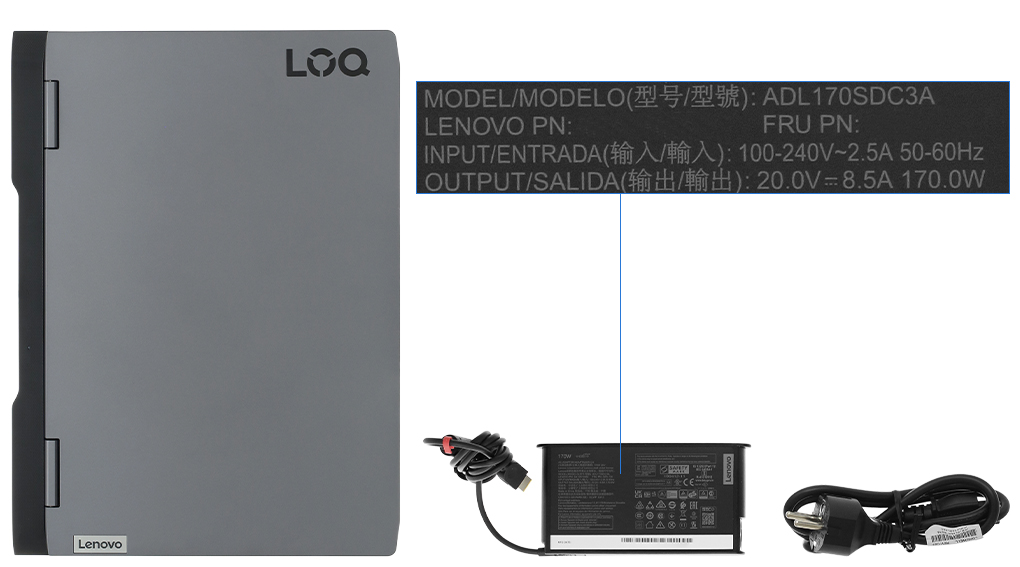 Bộ sản phẩm gồm: Thùng máy, Sạc Laptop Lenovo ( 170W ), Sách hướng dẫn