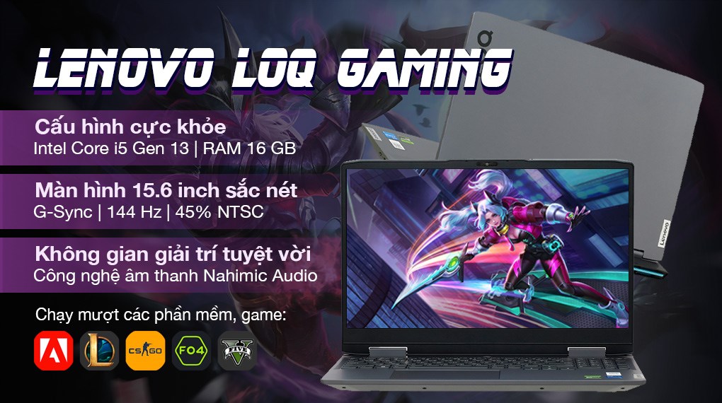 Laptop Lenovo LOQ Gaming 15IRH8 i5 13420H/16GB/512GB/6GB RTX4050/144Hz/Win11 (82XV00Q4VN)