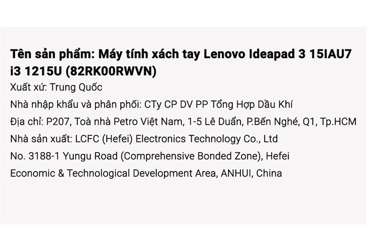 Laptop Lenovo Ideapad 3 15IAU7 i3 1215U/8GB/256GB/Win11 (82RK00RWVN) Màu Xám