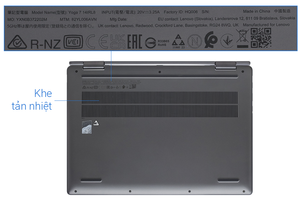 Laptop Lenovo Yoga 7 14IRL8 i5 1340P/16GB/512GB/Touch/Pen/OfficeHS/Win11 (82YL006AVN) Màu Xám