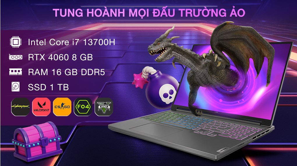 Laptop Lenovo Gaming Legion 5 16IRH8 i7 13700H/16GB/1TB/8GB RTX4060/165Hz/Win11 (82YA00DTVN)