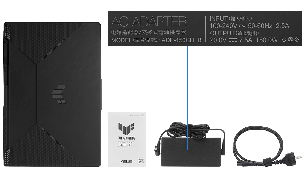 Bộ sản phẩm gồm: Sách hướng dẫn, Thùng máy, Sạc Laptop Asus ( 150W )