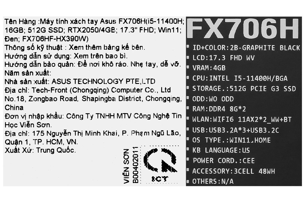 Laptop Asus TUF Gaming F17 FX706HF i5 11400H/16GB/512GB/4GB RTX2050/144Hz/Win11 (HX390W) - 16