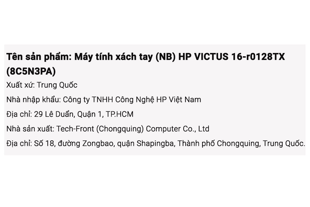 Laptop HP Gaming VICTUS 16 r0128TX i5 13450HX/16GB/512GB/144Hz/6GB RTX4050/Win11 (8C5N3PA) Màu Đen