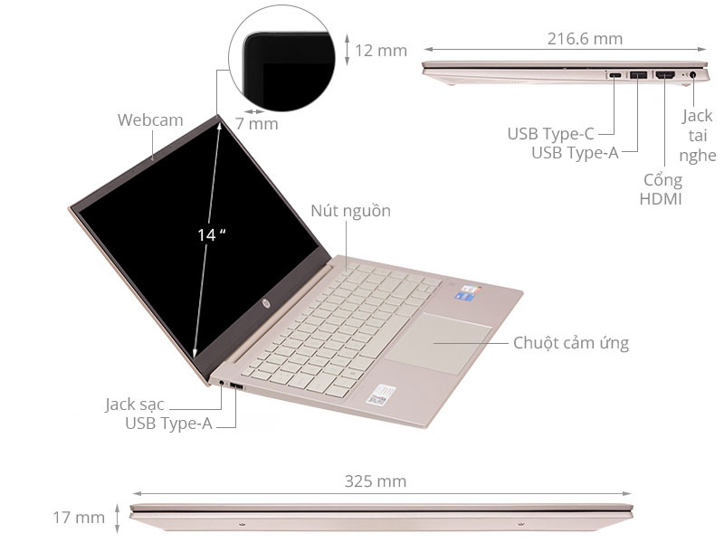 HP Pavilion 14 dv2071TU i7 1255U/16GB/512GB/Win11 (7C0W0PA)