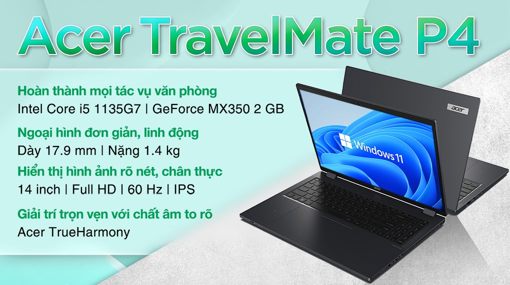 Laptop Acer TravelMate P4 TMP414 51G 59R6 i5 1135G7/16GB/512GB/2GB MX350/Win11 (NX.VP9SV.001)