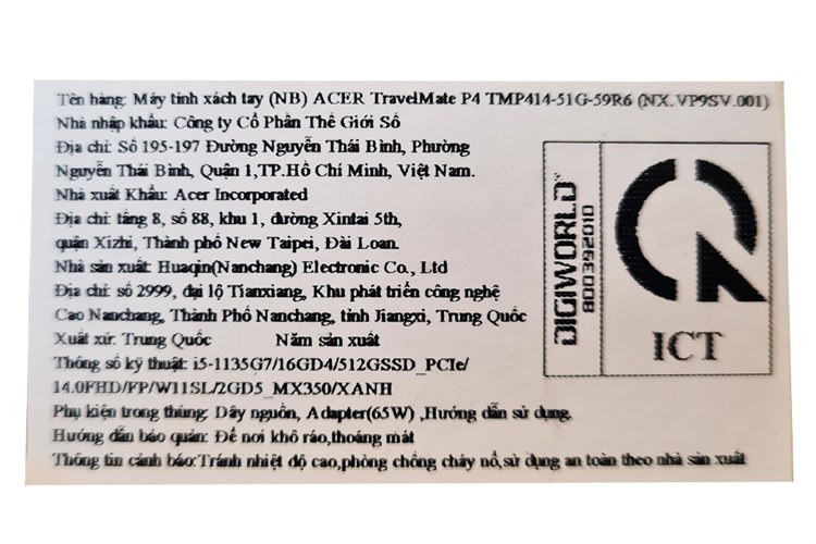 Laptop Acer TravelMate P4 TMP414 51G 59R6 i5 1135G7/16GB/512GB/2GB MX350/Win11 (NX.VP9SV.001) Màu Xanh