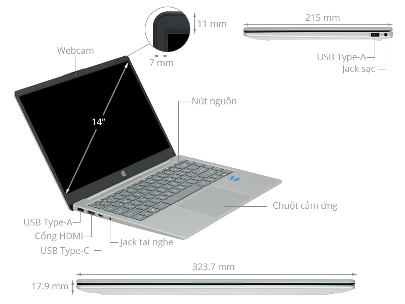 HP 14 ep0126TU i3 N305/8GB/256GB/Win11 (8U233PA)