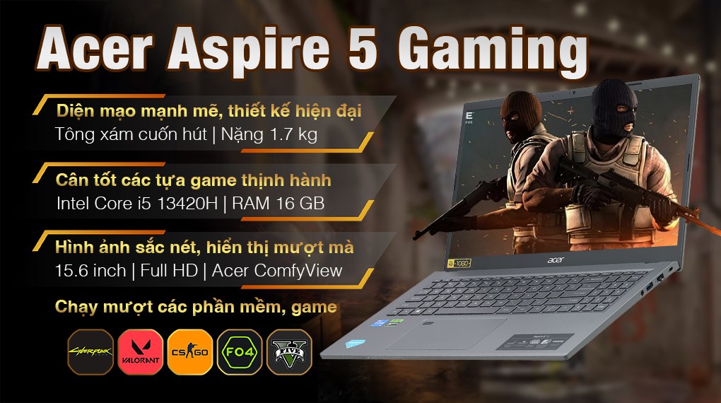 Laptop Acer Gaming Aspire 5 A515 58GM 51LB i5 13420H/16GB/512GB/4GB RTX2050/Win11 (NX.KQ4SV.002)
