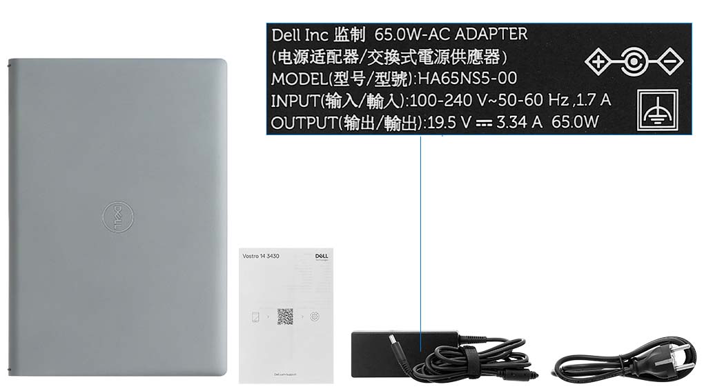 Bộ sản phẩm gồm: Thùng máy, Sạc Laptop Dell, Sách hướng dẫn