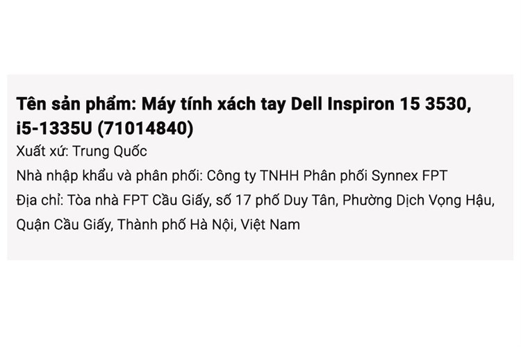 Laptop Dell Inspiron 15 3530 i5 1335U/8GB/512GB/2GB MX550/120Hz/OfficeHS/Win11 (71014840) Màu Bạc