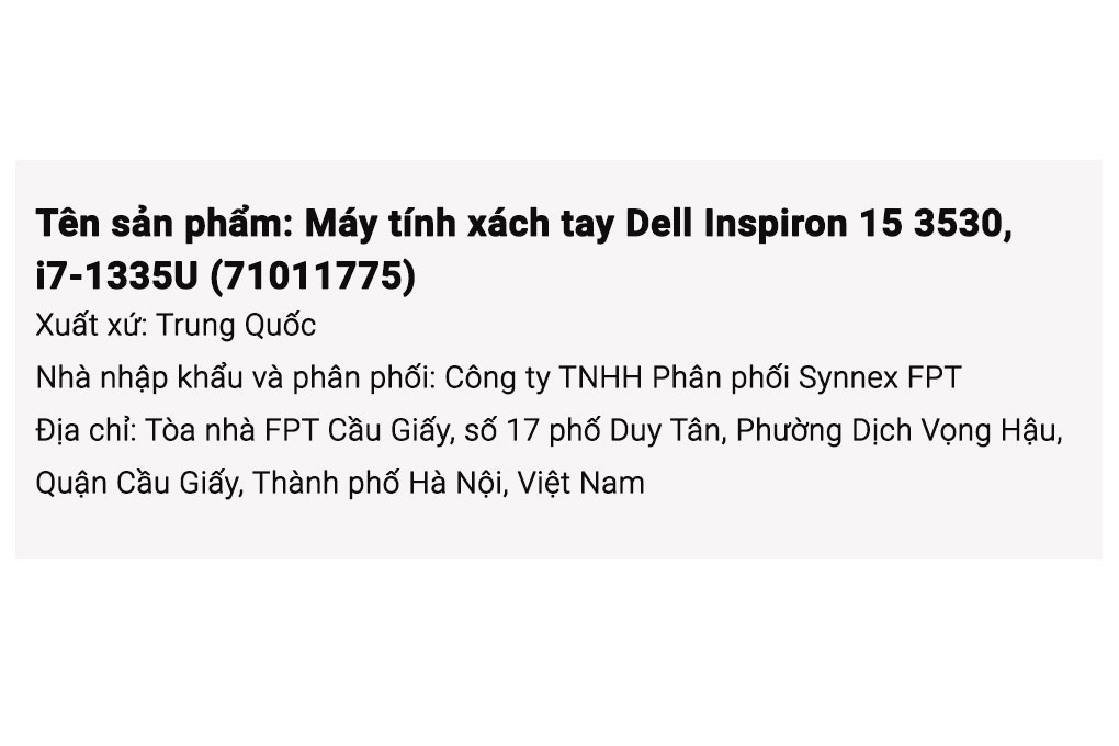 Laptop Dell Inspiron 15 3530 i7 1355U/8GB/512GB/120Hz/OfficeHS/Win11 (71011775) Màu Đen