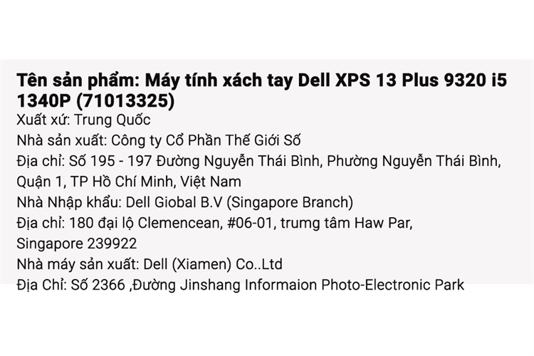 Laptop Dell XPS 13 Plus 9320 i5 1340P/16GB/512GB/Touch/Cáp/OfficeHS/Win11 (71013325) Màu Bạc