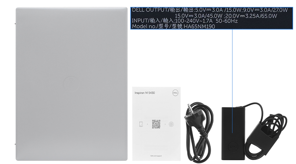Bộ sản phẩm gồm: Thùng máy, Sạc Laptop Dell, Sách hướng dẫn