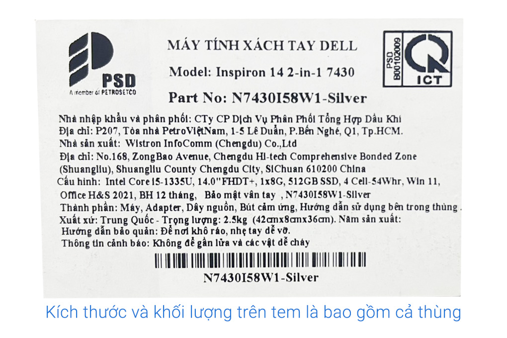 Laptop Dell Inspiron 14 T7430 i5 1335U/8GB/512GB/Touch/Pen/OfficeHS/Win11 (N7430I58W1) Màu Bạc