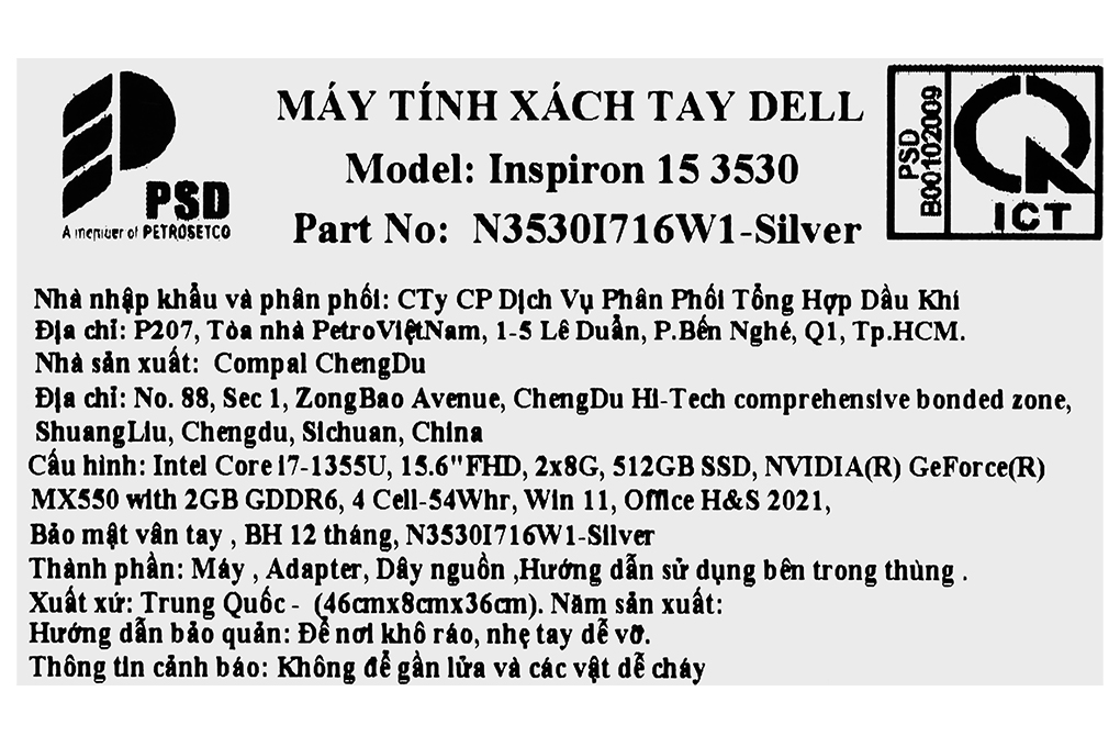 Laptop Dell Inspiron 15 3530 i7 1355U/16GB/512GB/2GB MX550/OfficeHS/Win11 (N3530I716W1) - 16