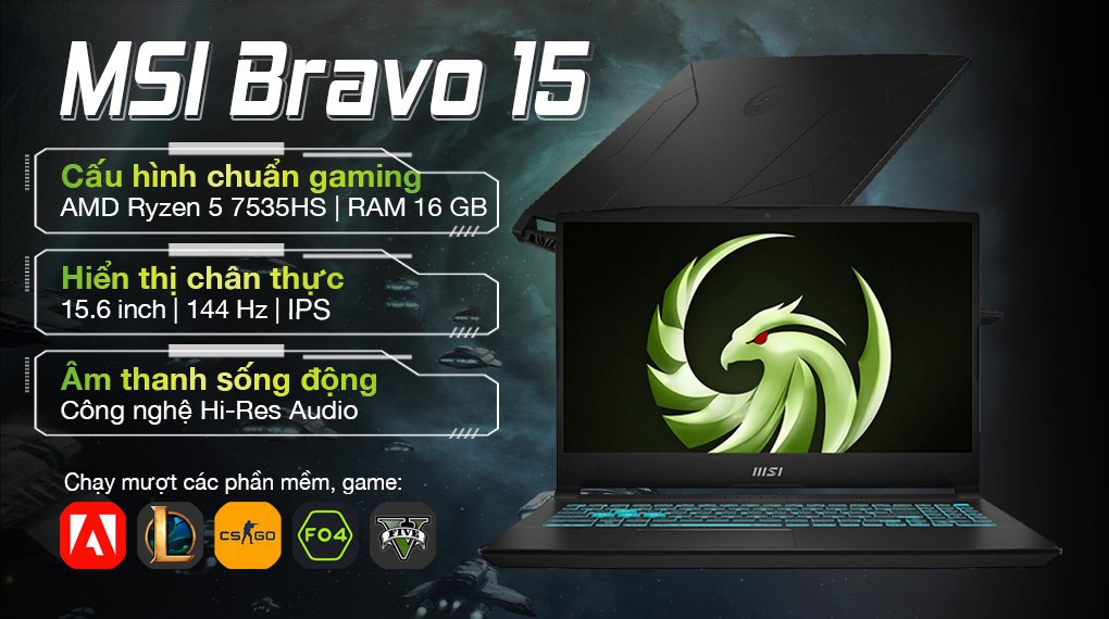 Laptop MSI Gaming Bravo 15 B7ED R5 7535HS/16GB/512GB/4GB RX6550M/144Hz/Win11 (010VN)