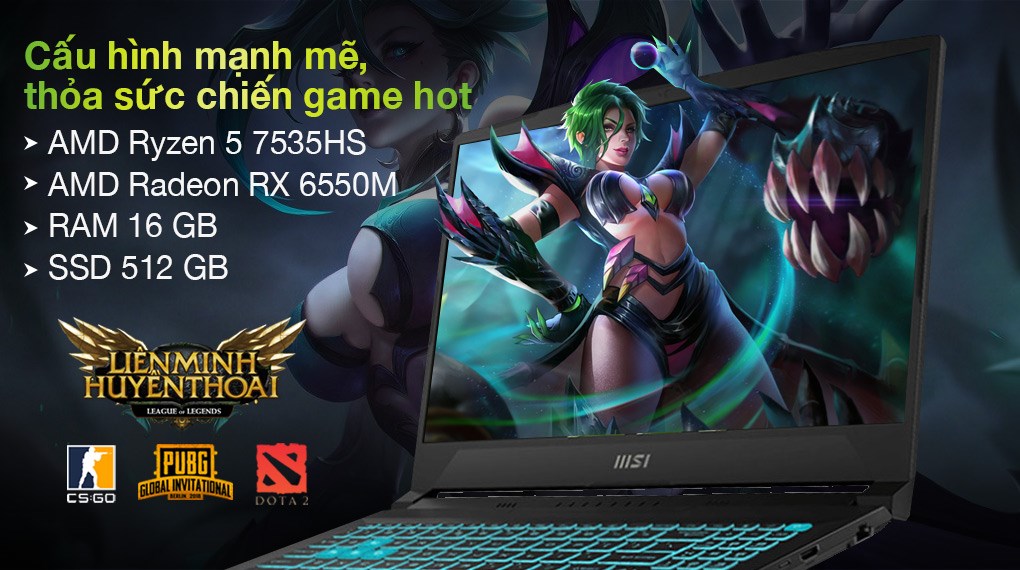 Laptop MSI Gaming Bravo 15 B7ED - 010VN (R5 7535HS, 16GB, 512GB, RX 6550M 4GB, Full HD 144Hz, Win11)