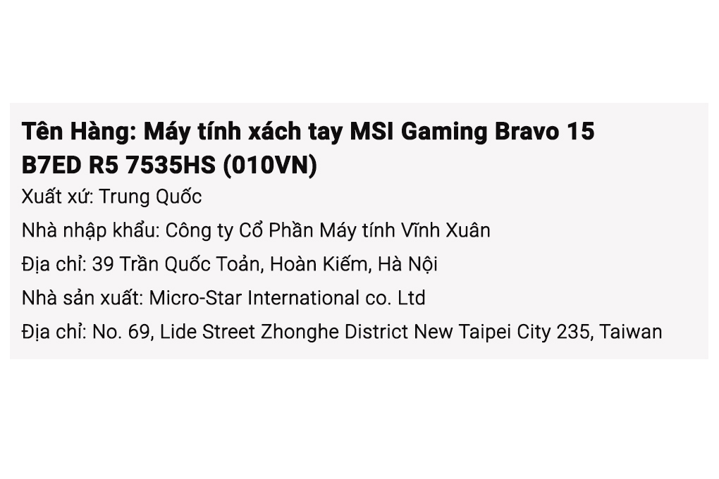 Laptop MSI Gaming Bravo 15 B7ED - 010VN (R5 7535HS, 16GB, 512GB, RX 6550M 4GB, Full HD 144Hz, Win11) - 17