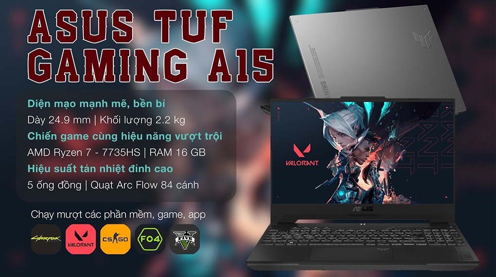 Laptop Asus TUF Gaming A15 FA507NV R7 7735HS/16GB/512GB/8GB RTX4060/144Hz/Win11 (LP031W)