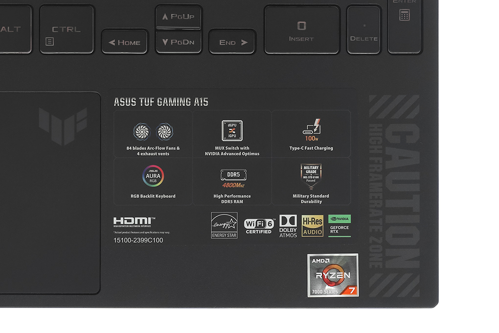 Laptop Asus TUF Gaming A15 FA507NV - LP031W (R7 7735HS, 16GB, 512GB, RTX 4060 8GB, Full HD 144Hz, Win11) Màu Xám