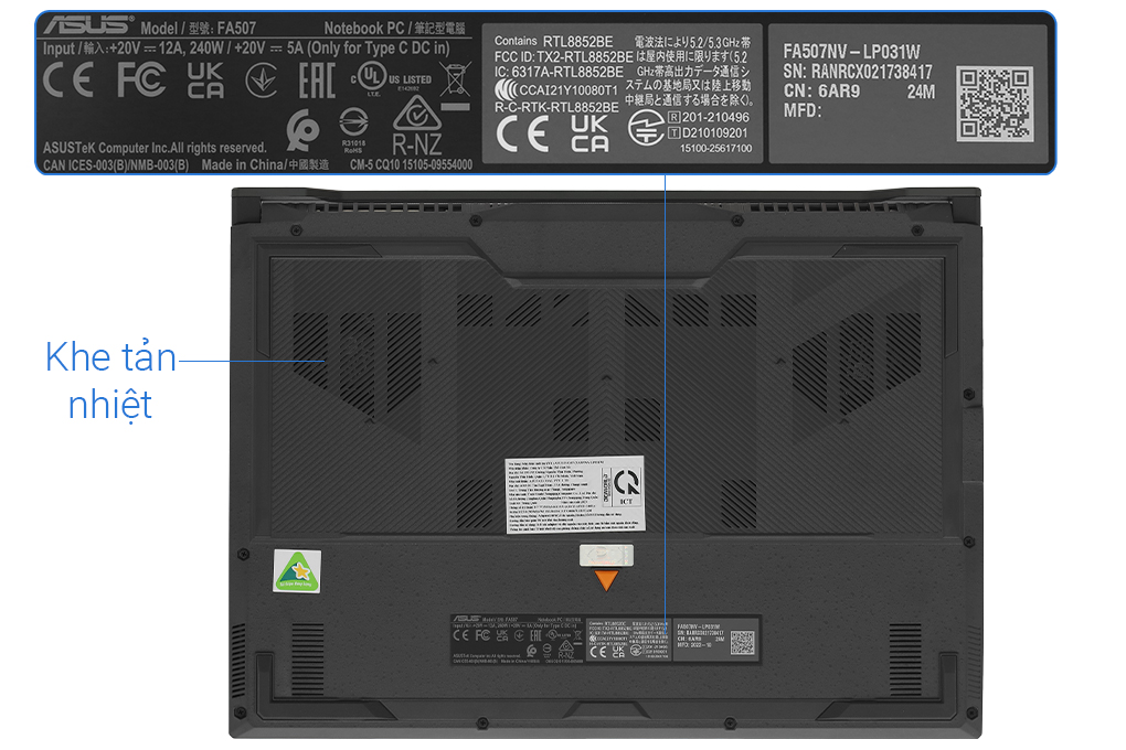 Laptop Asus TUF Gaming A15 FA507NV - LP031W (R7 7735HS, 16GB, 512GB, RTX 4060 8GB, Full HD 144Hz, Win11) Màu Xám