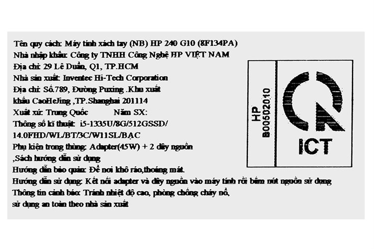 Laptop HP 240 G10 i5 1335U/8GB/512GB/Win11 (8F134PA) Màu Bạc