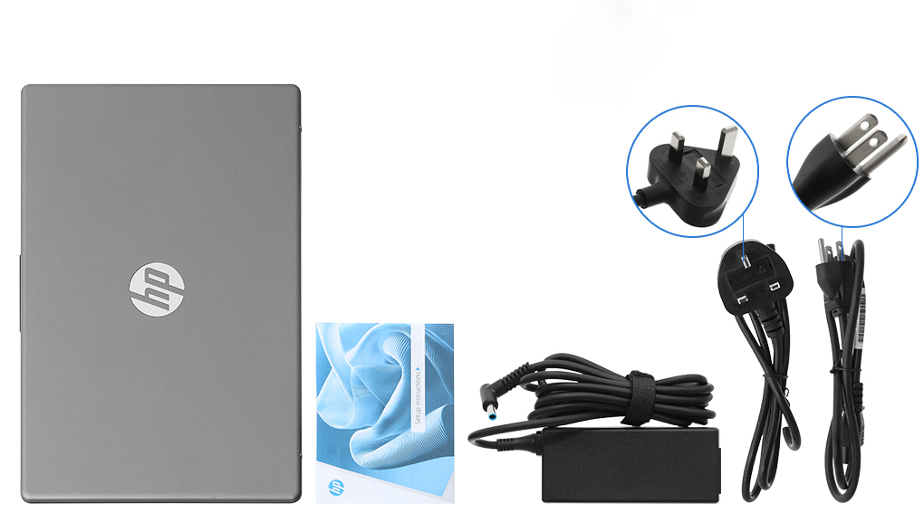 Bộ sản phẩm gồm: Thùng máy, Sạc Laptop HP, Sách hướng dẫn