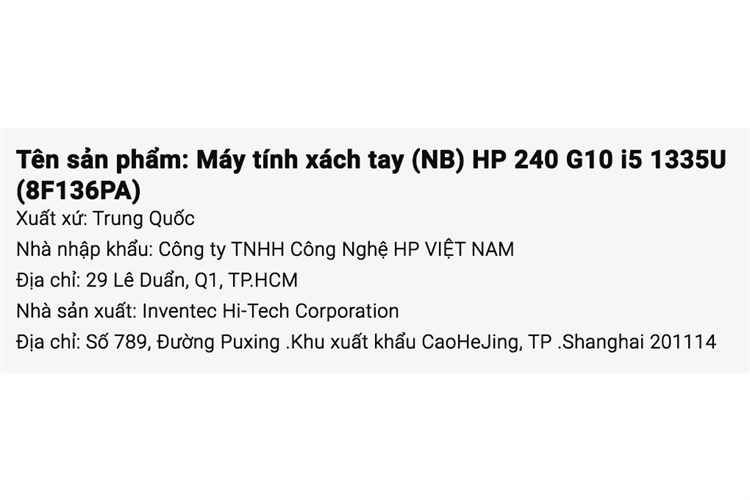 Laptop HP 240 G10 i5 1335U/16GB/512GB/Win11 (8F136PA) Màu Bạc