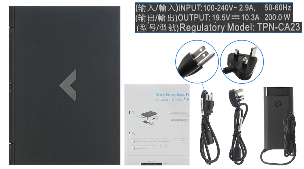 Bộ sản phẩm gồm: Thùng máy, Sạc Laptop HP ( 200W ), Sách hướng dẫn