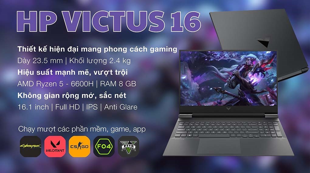 Laptop HP Gaming VICTUS 16 e1106AX R5 6600H/8GB/512GB/4GB RTX3050Ti/144Hz/Win11 (7C0T1PA)