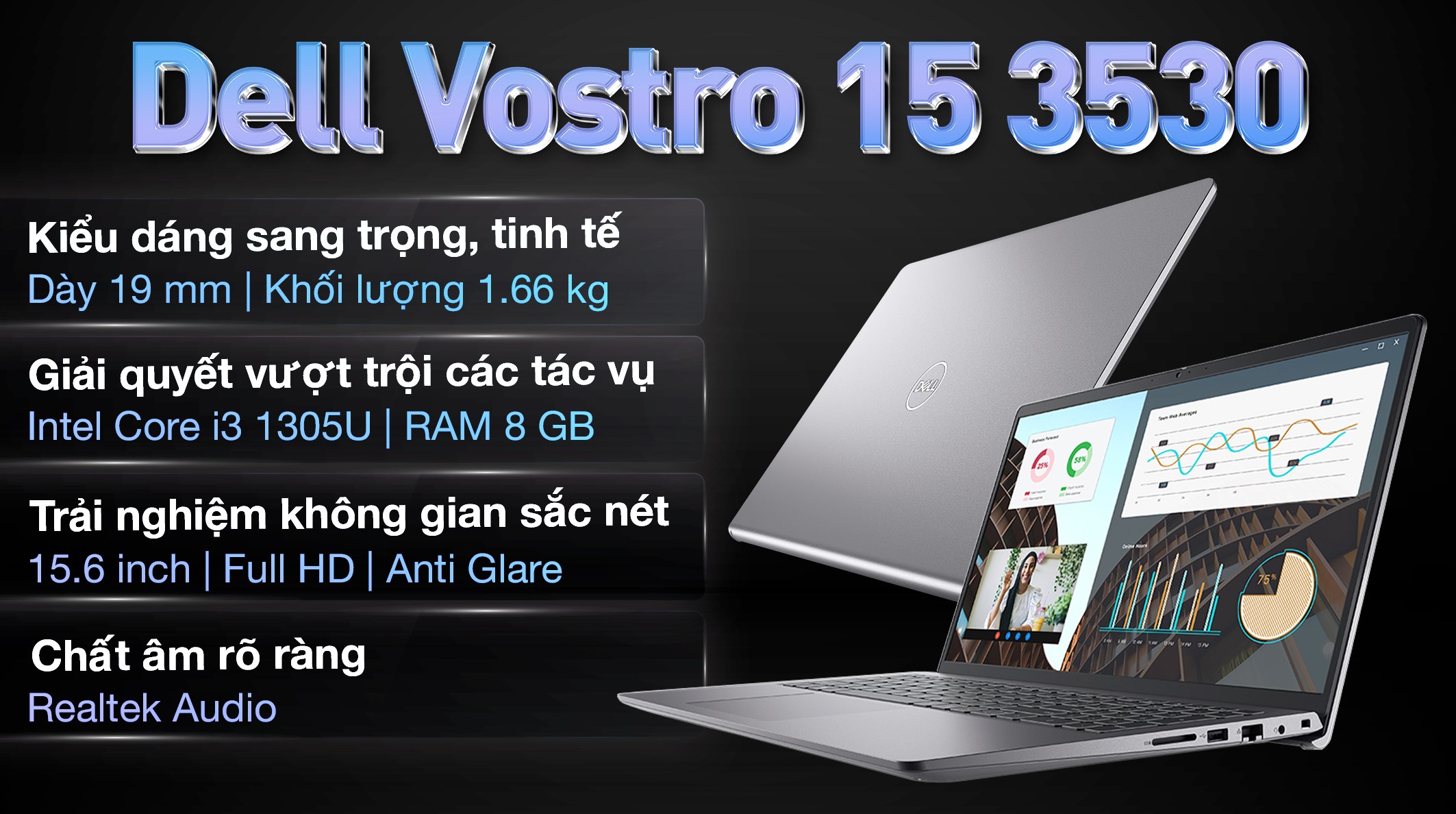 Laptop Dell Vostro 15 3530 i3 1305U/8GB/512GB/120Hz/OfficeHS/Win11 (V5I3465W1)