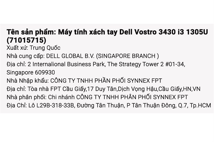 Laptop Dell Vostro 3430 i3 1305U/8GB/256GB/OfficeHS/Win11 (71015715) Màu Xám