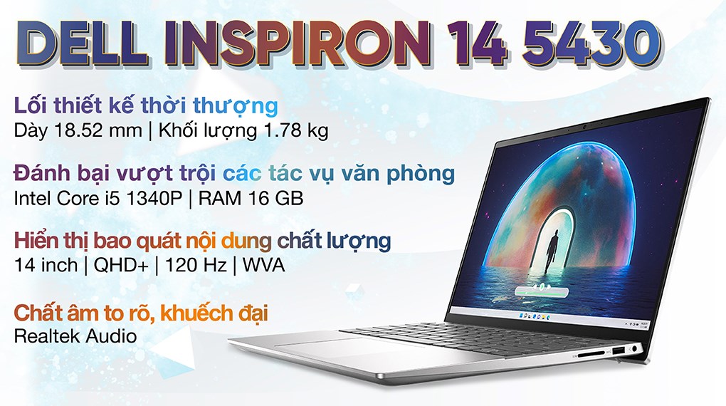 Laptop Dell Inspiron 14 5430 i5 1340P/16GB/512GB/4GB RTX2050/120Hz/OfficeHS/Win11 (N5430-i5P165W11SL2050)
