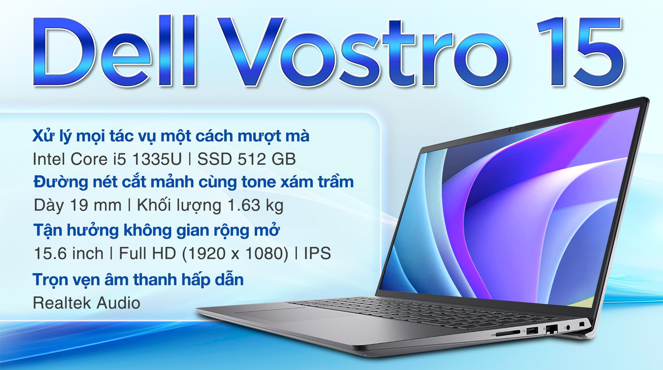 Laptop Dell Vostro 15 3530 i5 1335U/8GB/512GB/120Hz/OfficeHS/Win11 (80GG9)