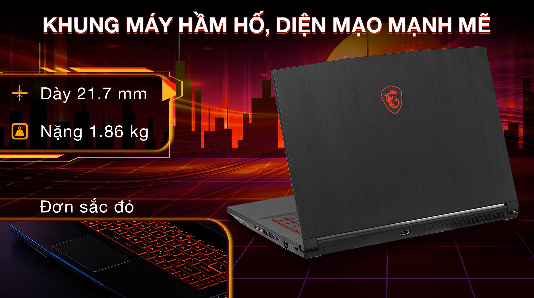 Laptop MSI Gaming GF63 Thin 12UC - 887VN (i7 12650H, 8GB, 512GB, RTX 3050 4GB, Full HD 144Hz, Win11)