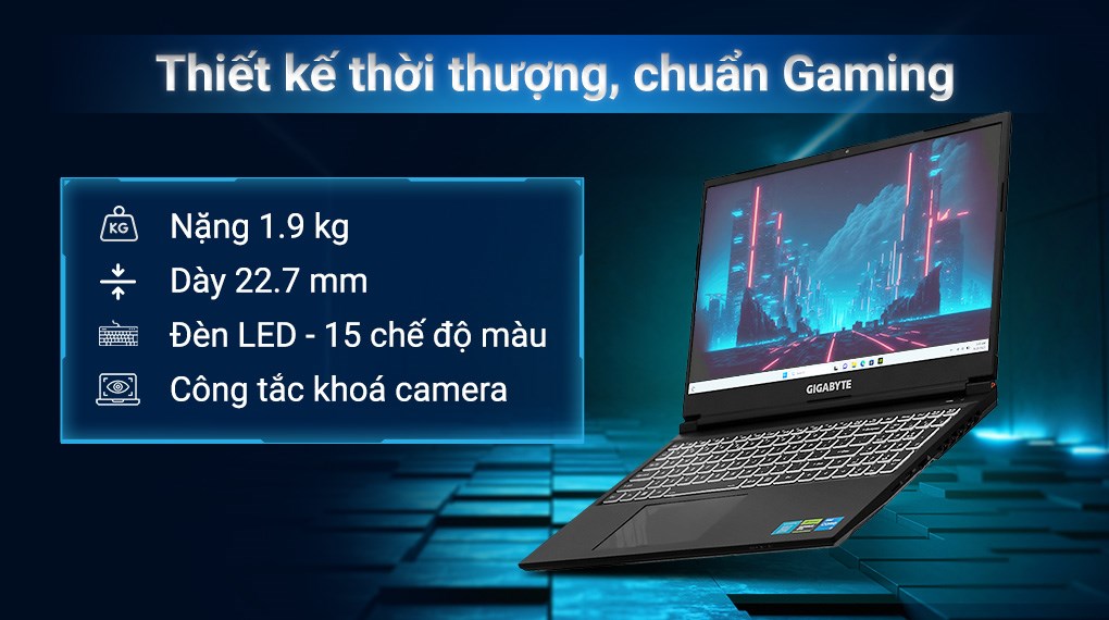 Laptop Gigabyte Gaming G5 i5 12450H/8GB/512GB/6GB RTX4050/144Hz/Win11 (MF-F2VN333SH)