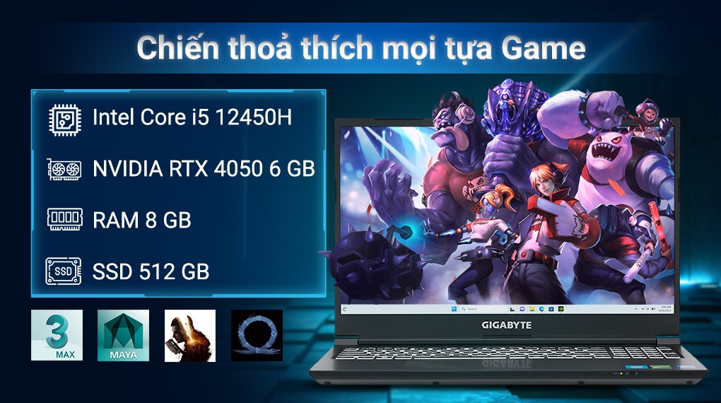 Laptop Gigabyte Gaming G5 i5 12450H/8GB/512GB/6GB RTX4050/144Hz/Win11 (MF-F2VN333SH)