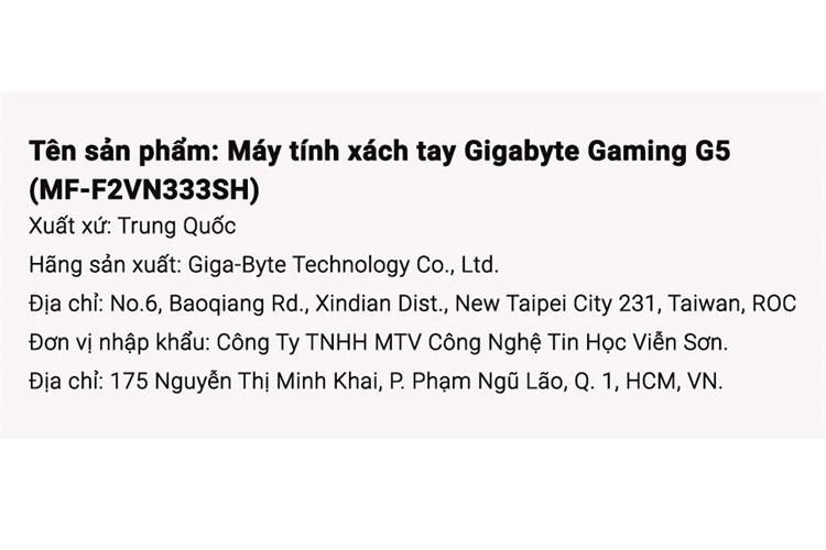 Laptop Gigabyte Gaming G5 i5 12450H/8GB/512GB/6GB RTX4050/144Hz/Win11 (MF-F2VN333SH) Màu Đen