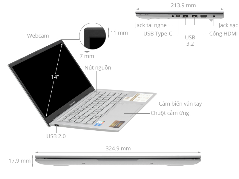 Asus Vivobook 14 X1404V - NK050W (i5 1335U, 16GB, 512GB, Full HD, Win11)