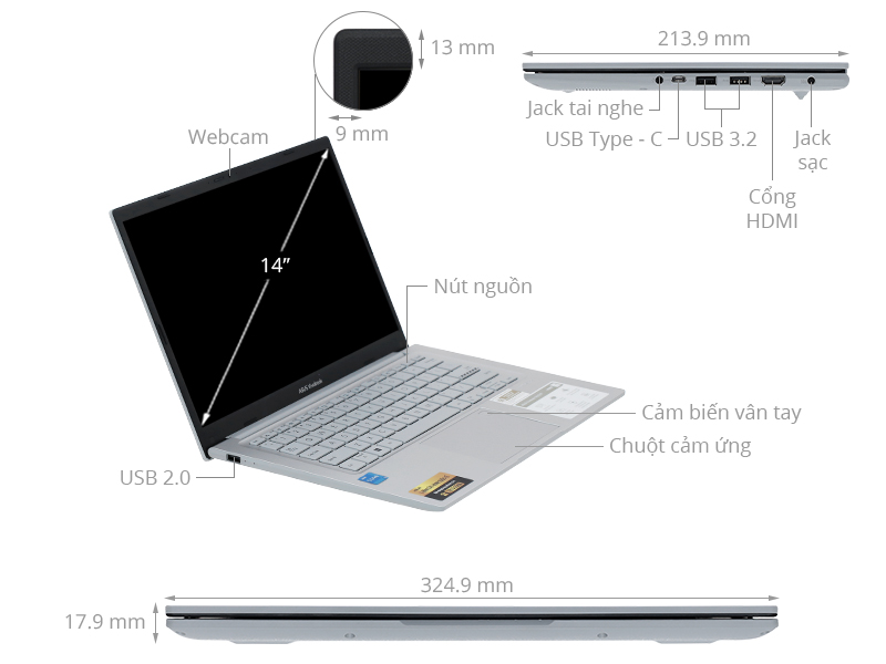 Asus Vivobook 14 X1404ZA - NK246W (i3 1215U, 8GB, 512GB, Full HD, Win11)