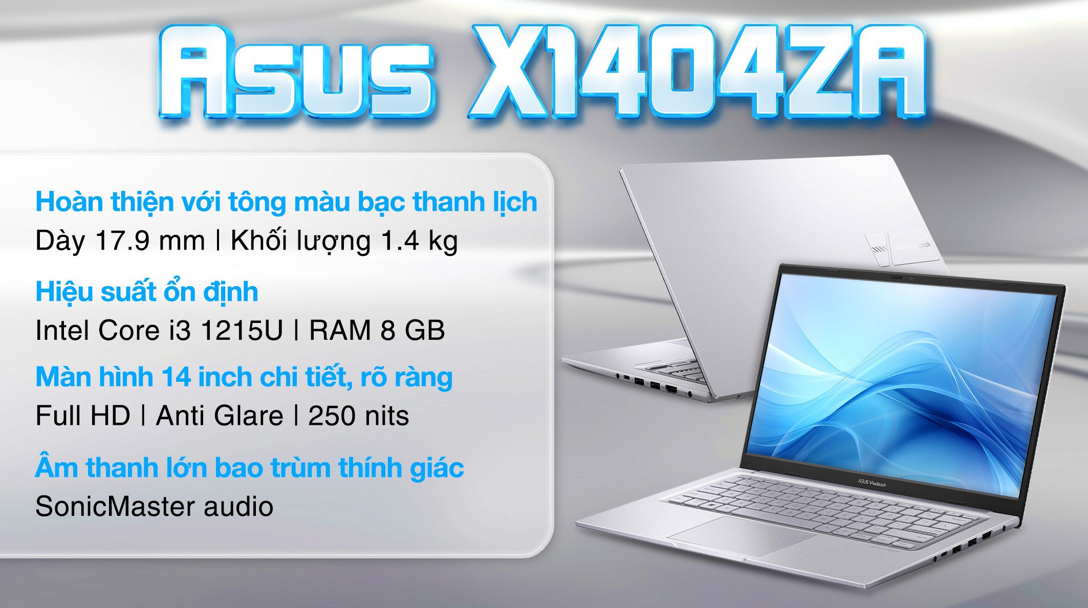 Laptop Asus Vivobook X1404ZA i3 1215U/8GB/512GB/Win11 (NK246W)
