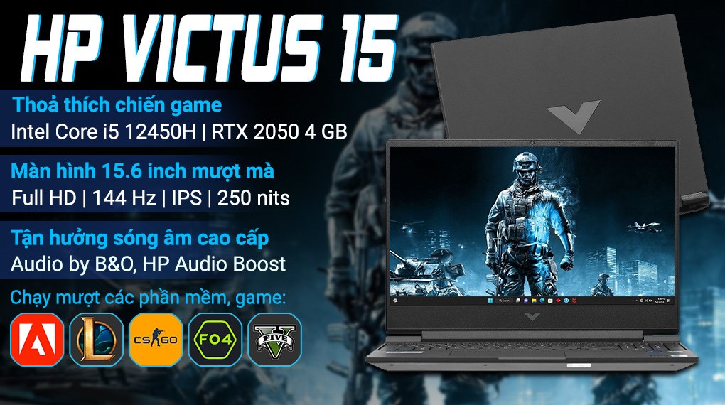 Laptop HP Gaming VICTUS 15 fa1139TX i5 12450H/16GB/512GB/4GB RTX2050/144Hz/Win11 (8Y6W3PA)