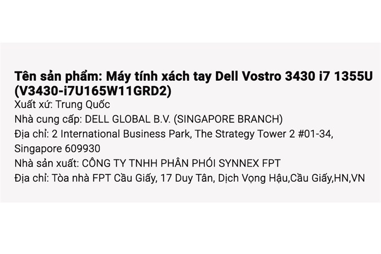 Laptop Dell Vostro 14 3430 i7 1355U/16GB/512GB/2GB MX550/OfficeHS/Win11 (V3430-i7U165W11GRD2) Màu Xám
