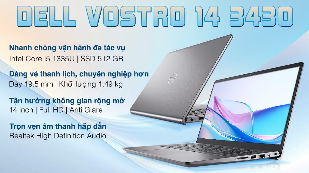 Laptop Dell Vostro 14 3430 i5 1335U/8GB/512GB/2GB MX550/OfficeHS/Win11 (60YGM)